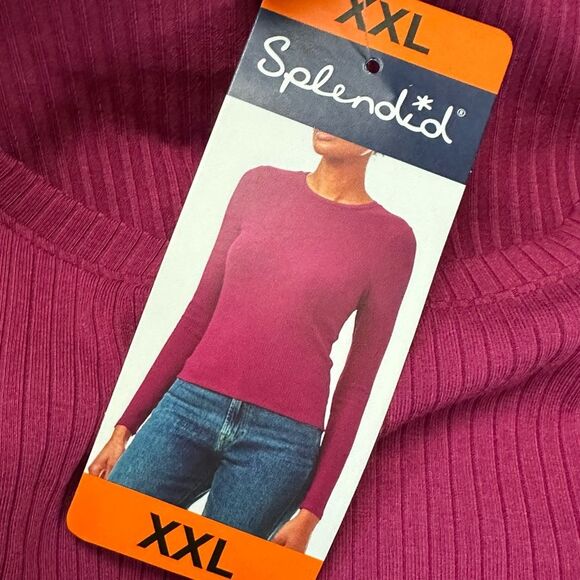 Splendid Women's Ribbed Long Sleeve Crew Neck Top Pink Size XXL. NEW - Picture 7 of 8